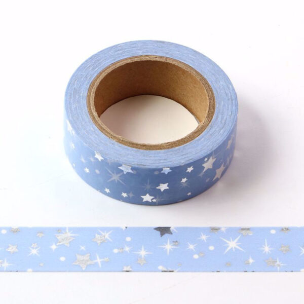 Blue With Silver Foil Stars Washi Tape 15mm x 10 Meters
