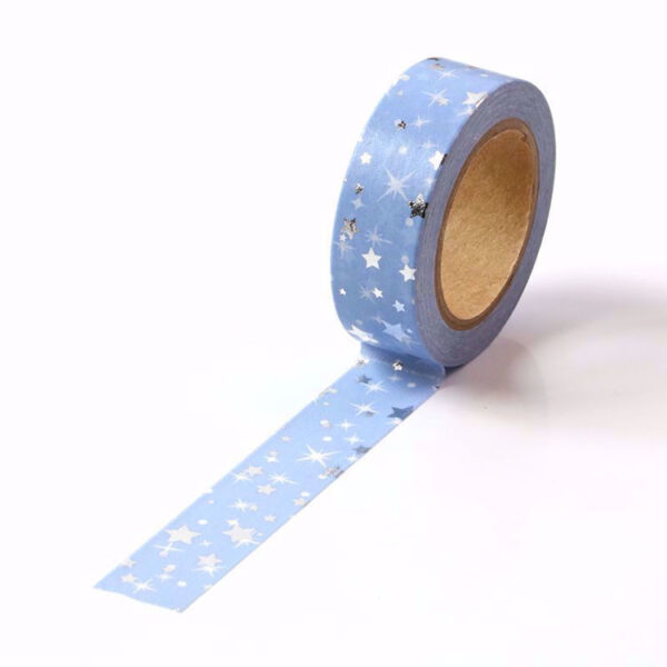 Blue With Silver Foil Stars Washi Tape 15mm x 10 Meters