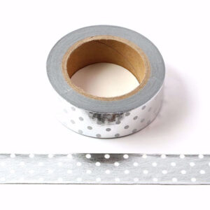 Solid Silver Foil & White Polka Dot Decorative Washi Tape 15mm x 10m