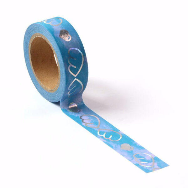 Angel Wings & Love Hearts Blue Clouds Decorative Washi Tape With Silver Foil 15mm x 10m