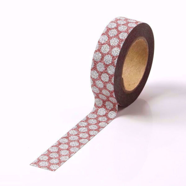 Red and Silver Dots Glitter Washi Tape Decorative Tape 15mm x 10m