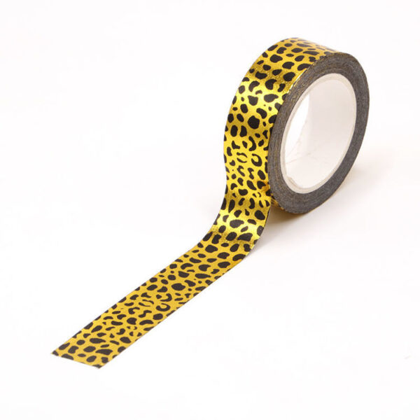 Gold Foil With Black Leopard Print Decorative Washi Tape Self Adhesive 15mm x 10m