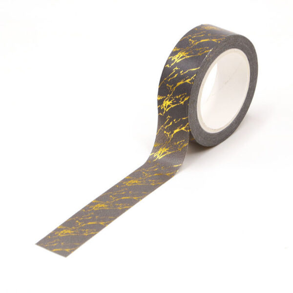 Black and Gold Foil Marble Print Decorative Self Adhesive Tape 15mm x 10m