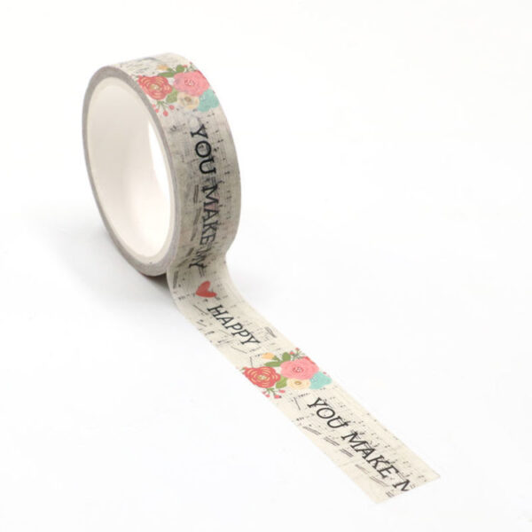 Love, Flowers and Music Print Decorative Washi Tape 15mm x 5m