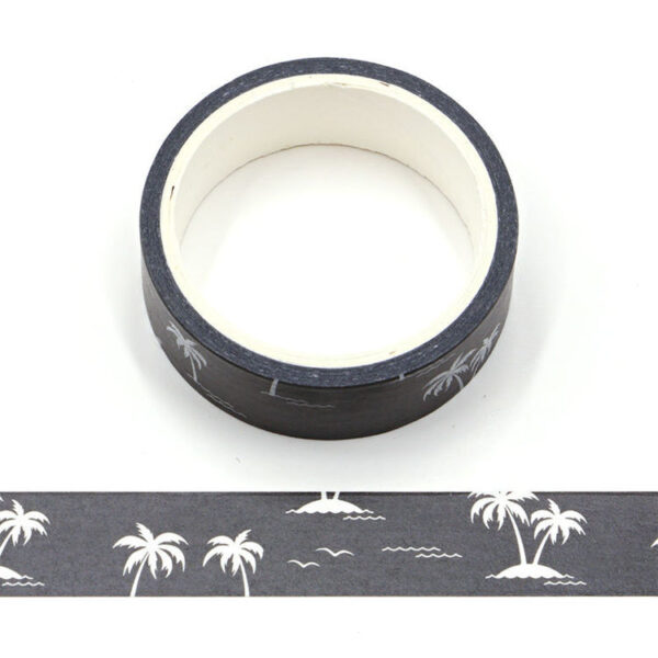 Coconut Trees Black and White Decorative Washi Tape 15mm x 5m