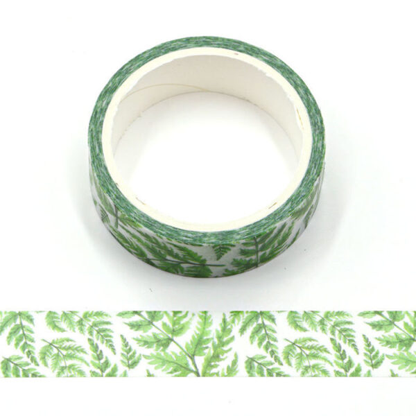White and Green Tropical Plants Decorative Washi Tape 15mm x 5m