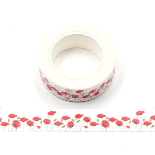 White and Red Poppy Floral Washi Tape Decorative Tape 15mm x 10m
