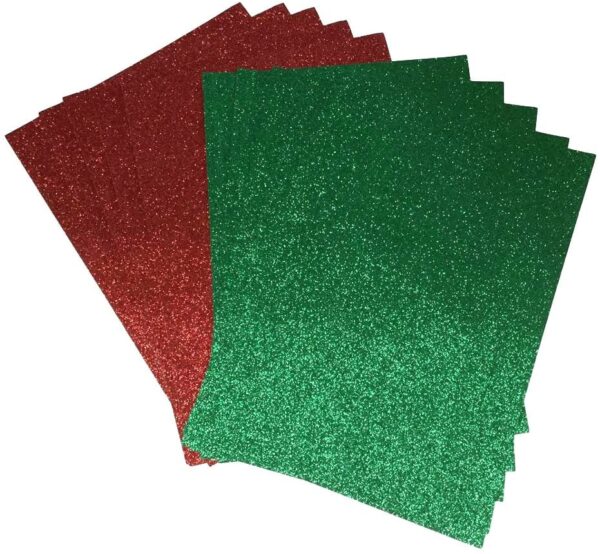 Red and Green Glitter Paper Soft Touch Non Shed 150gsm Pack of 10 Sheets