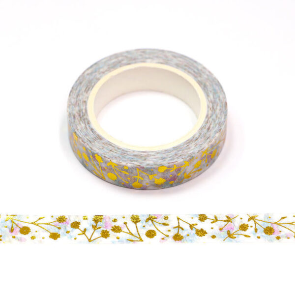 Gold Foil Embossed Flowers Floral Washi Tape 10mm x 10m
