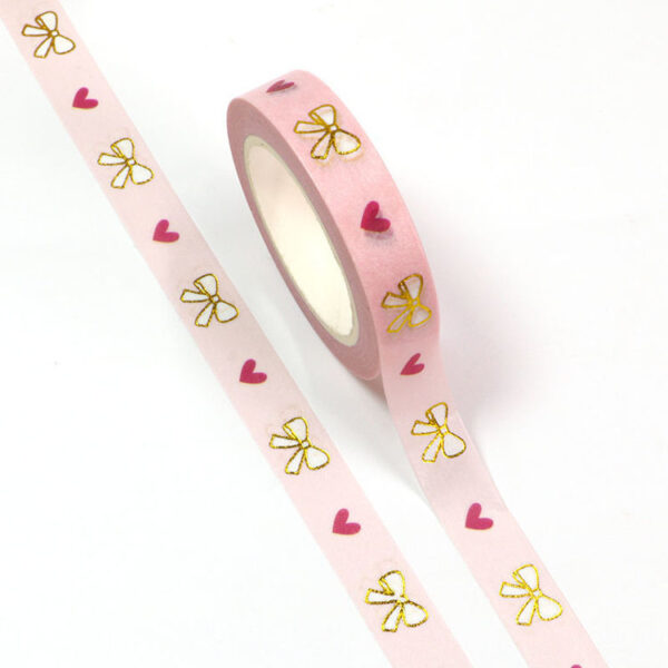Gold Foil Embossed Bows With Pink Hearts Love Washi Tape 10mm x 10m