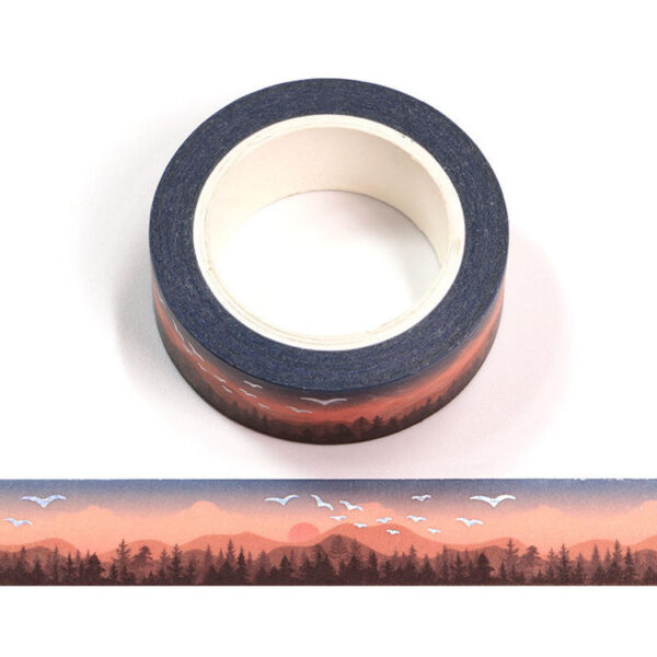 Sunset Washi Tape With Silver Holographic Birds Decorative 15mm x 10m