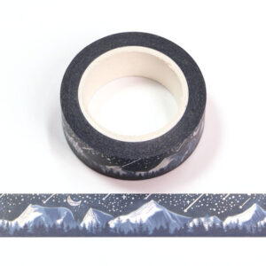 Snow Mountain With Silver Foil Holographic Shooting Stars decorative Washi Tape 15mm x 10m