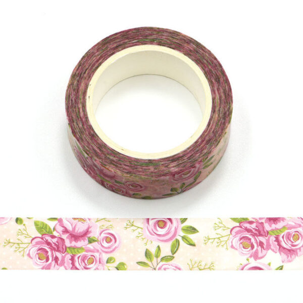 Pink Rose Floral Flower Decorative Washi Tape 15mm x 10m