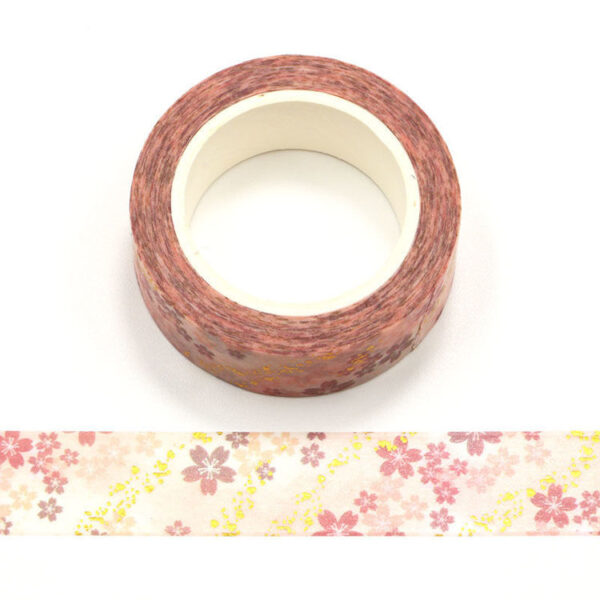 Pink and Gold Foil Romantic Cherry Blossom Decorative Washi Tape 15mm x 10m