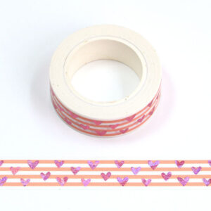 White and Pink With Pink Foil Hearts Washi Tape Decorative Masking Tape