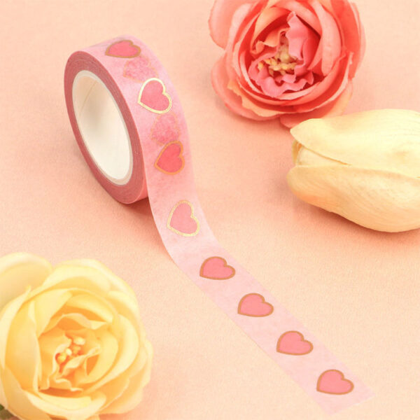 Pink With Rose Gold Foil Outline Hearts Washi Tape Decorative Masking Tape